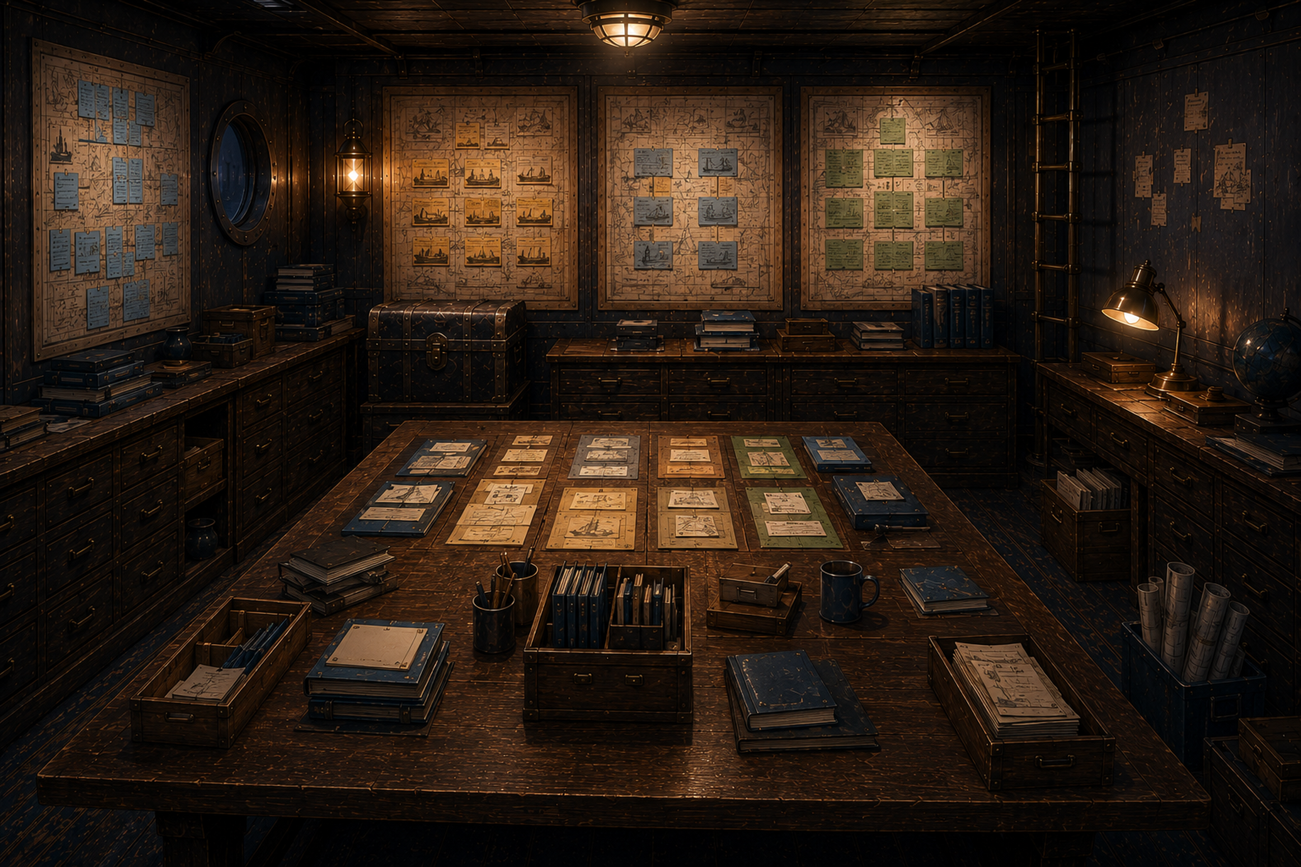 The chart room shows the disturbed aftermath of an unseen overnight selection.